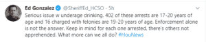 tweet Sheriff Ed Gonzalez underage drinking